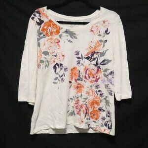 CORAL BAY | large | White Floral Crew Neck Shirt | Cotton